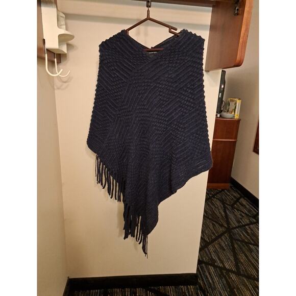 INC International Concepts Jackets & Blazers - C15 International Concepts Sweater Poncho Size L/XL Navy Blue Geometric